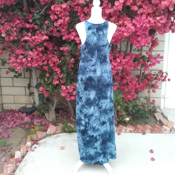 Roller Coaster Knit Dress Long Navy Blue Maxi Tie Dye Large Festivals - Picture 2 of 6
